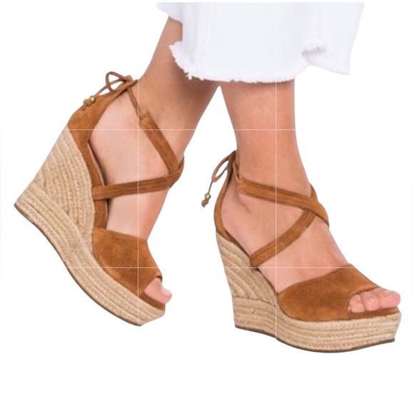 UGG Reagan Chestnut Suede Espadrille Platform Wedge Sandals Size 7 - Picture 1 of 8